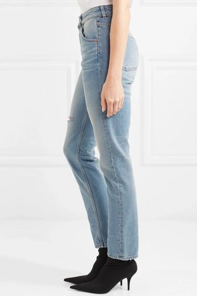 Shop Balenciaga High-rise Distressed Slim-leg Jeans In Blue