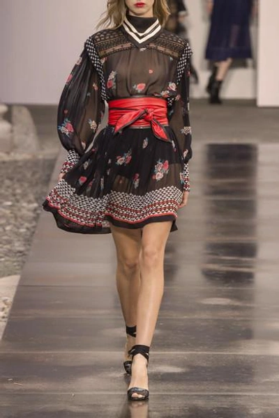 Shop Philosophy Di Lorenzo Serafini Lace-paneled Printed Georgette Mini Dress