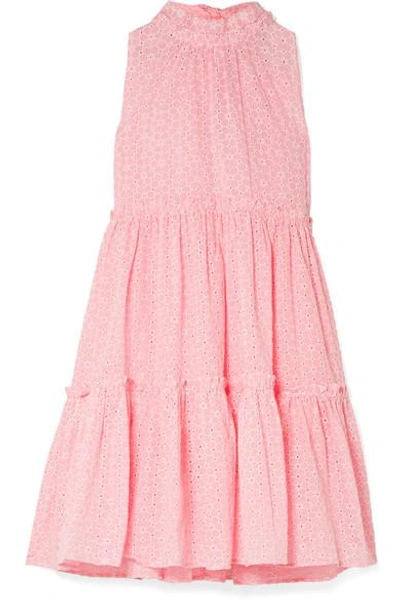 Shop Lisa Marie Fernandez Erica Ruffled Broderie Anglaise Cotton Mini Dress In Baby Pink