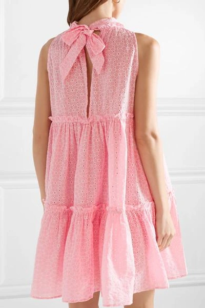 Shop Lisa Marie Fernandez Erica Ruffled Broderie Anglaise Cotton Mini Dress In Baby Pink
