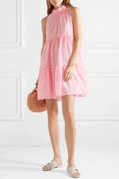 Shop Lisa Marie Fernandez Erica Ruffled Broderie Anglaise Cotton Mini Dress In Baby Pink