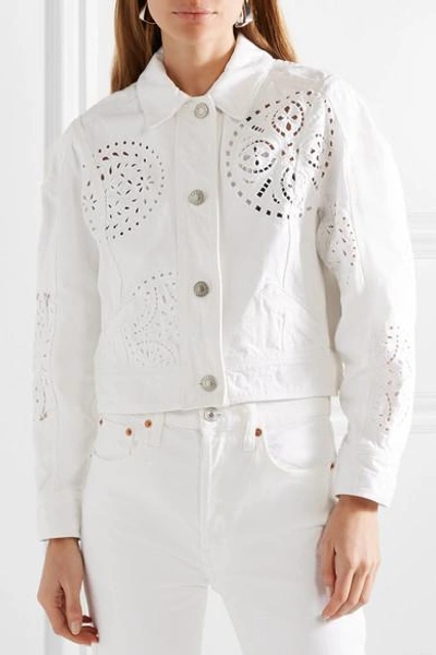 Shop Isabel Marant Rena Broderie Anglaise Denim Jacket In White
