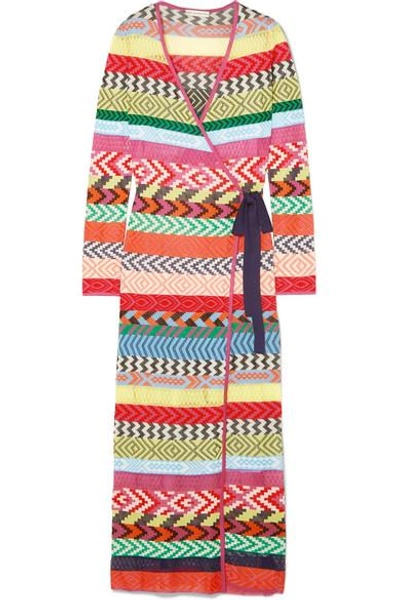 Shop Mary Katrantzou Oceania Striped Knitted Wrap Maxi Dress In Red