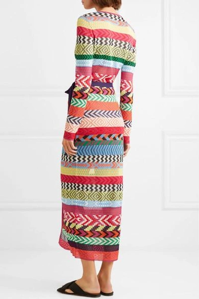 Shop Mary Katrantzou Oceania Striped Knitted Wrap Maxi Dress In Red