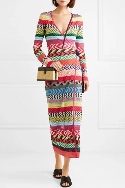 Shop Mary Katrantzou Oceania Striped Knitted Wrap Maxi Dress In Red