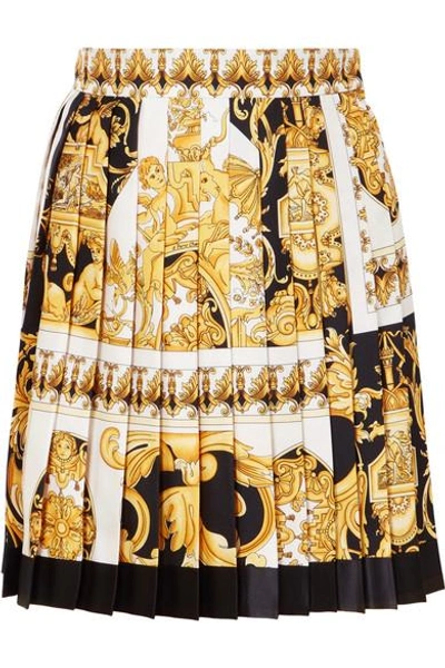 Shop Versace Pleated Printed Silk-twill Mini Skirt