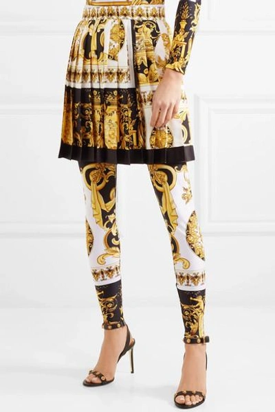 Shop Versace Pleated Printed Silk-twill Mini Skirt