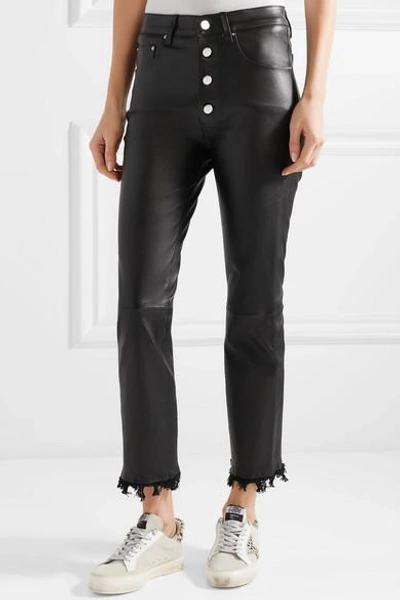 Shop Amiri Fringed Leather Straight-leg Pants In Black
