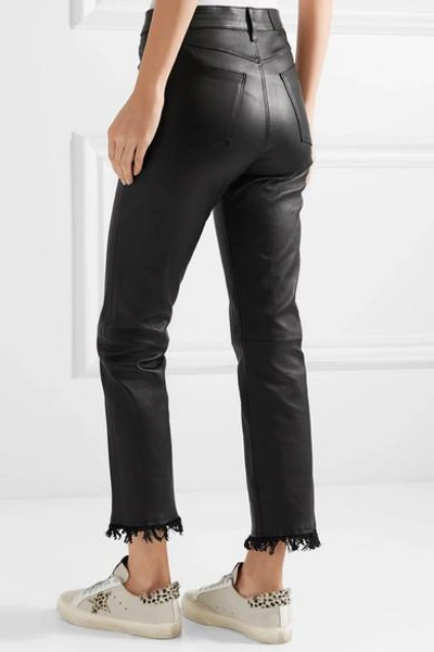 Shop Amiri Fringed Leather Straight-leg Pants In Black