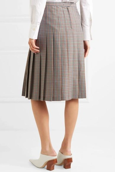Shop Maison Margiela Checked Pleated Wool, Mohair And Silk-blend Midi Skirt In Gray