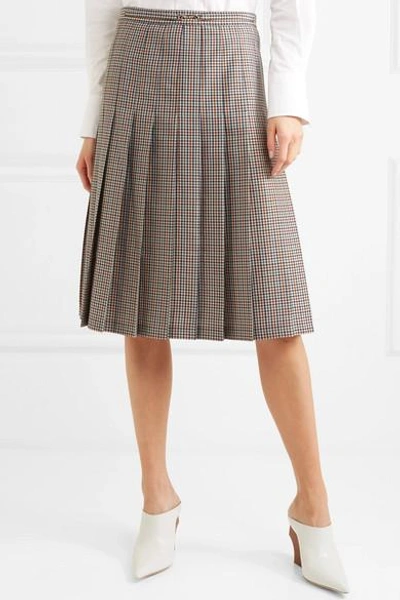 Shop Maison Margiela Checked Pleated Wool, Mohair And Silk-blend Midi Skirt In Gray
