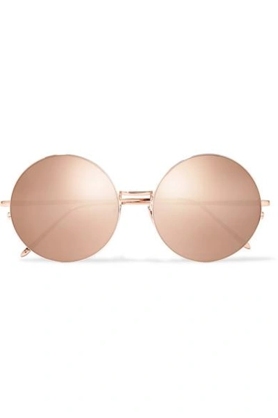 Shop Linda Farrow Oversized Round-frame Rose Gold-tone Mirrored Sunglasses In Metallic