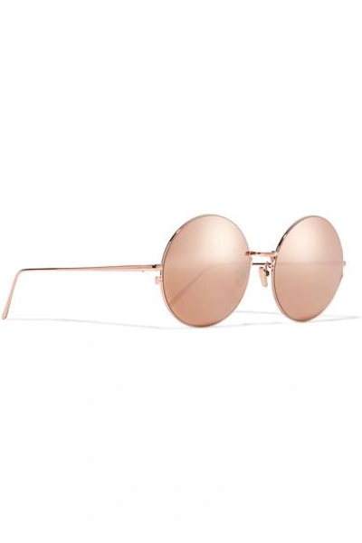 Shop Linda Farrow Oversized Round-frame Rose Gold-tone Mirrored Sunglasses In Metallic