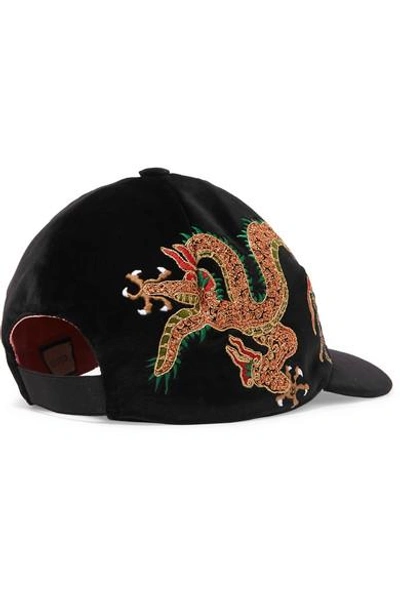 Shop Gucci Embroidered Cotton-velvet Baseball Cap In Black