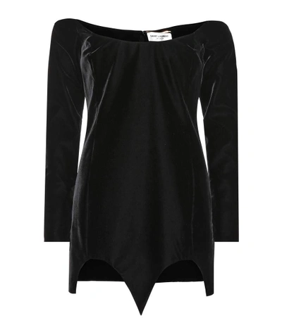 Shop Saint Laurent Velvet Off-the-shoulder Minidress In Black