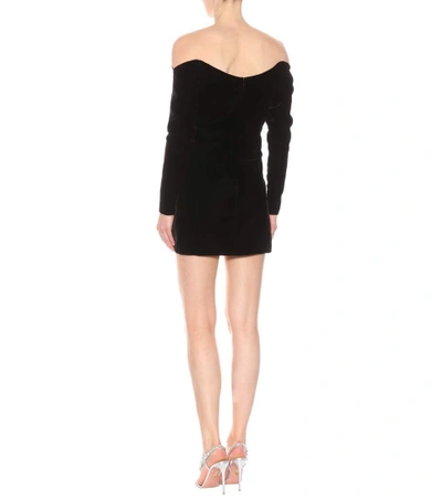 Shop Saint Laurent Velvet Off-the-shoulder Minidress In Black