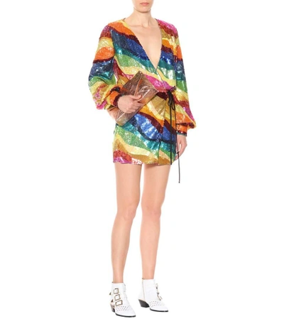 Shop Attico Sequin-embellished Wrap Minidress In Multicoloured