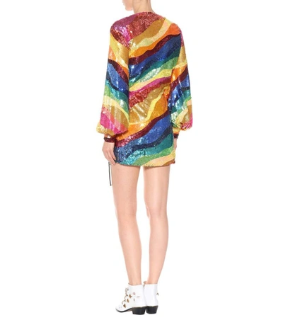 Shop Attico Sequin-embellished Wrap Minidress In Multicoloured