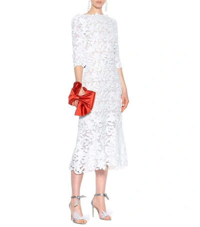 Shop Oscar De La Renta Lace Midi Dress In White