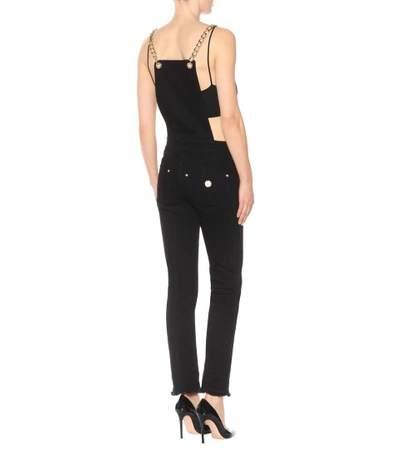 Shop Balmain Embellished Denim Overalls In Black