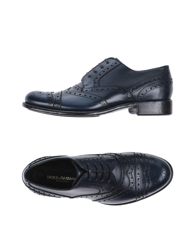 Shop Dolce & Gabbana Man Lace-up Shoes Midnight Blue Size 6.5 Calfskin