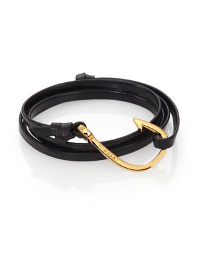 Shop Miansai Men's Hook Leather & 18k Goldplated Bracelet In Black