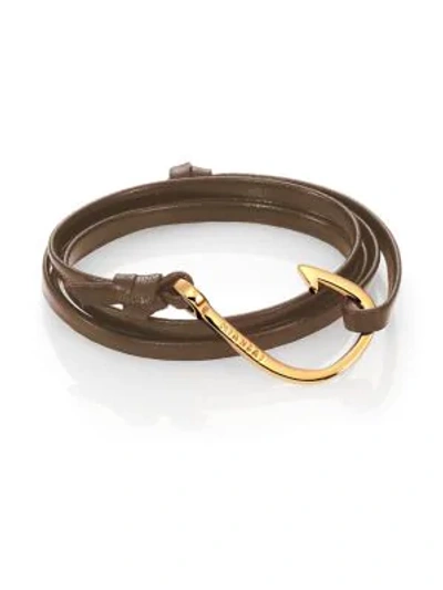 Shop Miansai Men's Hook Leather & 18k Goldplated Bracelet In Brown