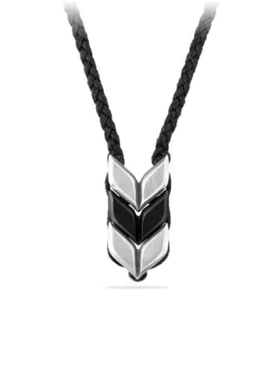 Shop David Yurman Chevron Woven Necklace With Black Onyx In Silver