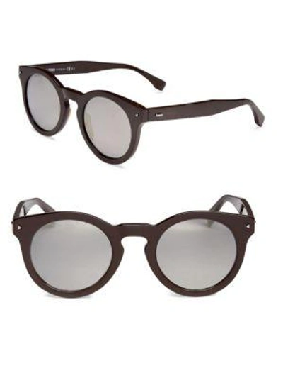 Shop Fendi 48mm Round Sunglasses In Brown