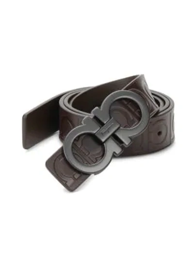 Shop Ferragamo Gancini Buckle Belt With Embossed Strap In Hickory
