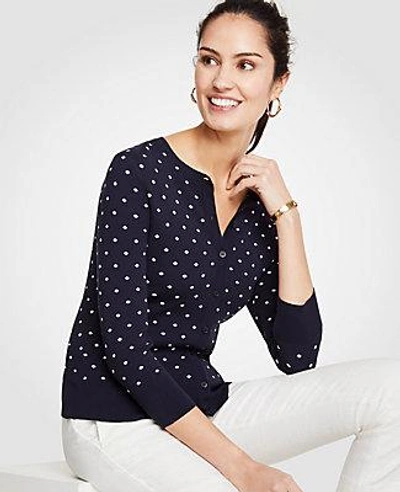 Shop Ann Taylor Petite Dotted Ann Cardigan In Night Sky