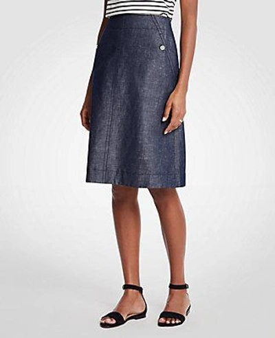 Shop Ann Taylor Stretch Linen Cotton Pocket Skirt In Chambray