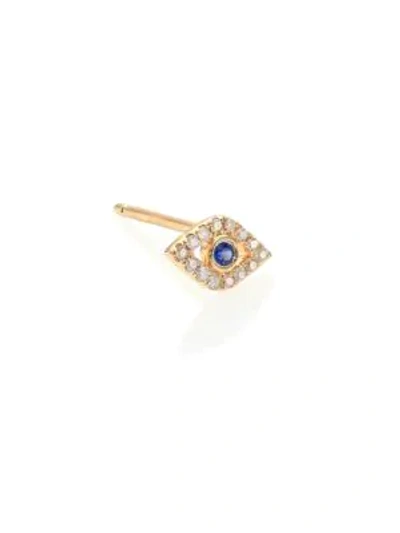 Shop Sydney Evan Women's Diamond, Sapphire & 14k Yellow Gold Evil Eye Single Stud Earring In Gold Blue