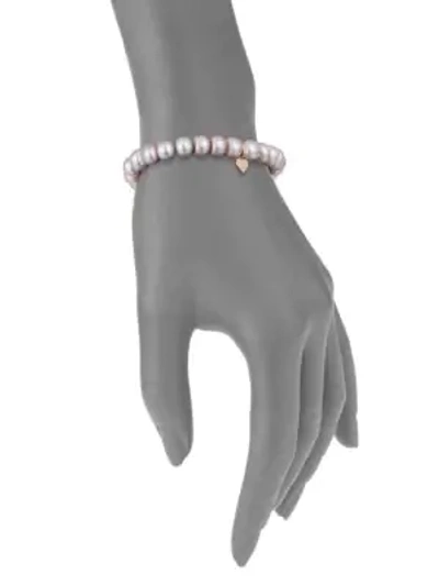 Shop Sydney Evan Heart Diamond & 8mm Grey Button Pearl Bracelet In Silver