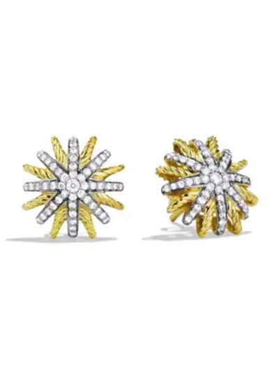 Shop David Yurman Starburst Earrings With Diamonds In 18k Yellow Gold/14mm In Gold Diamond