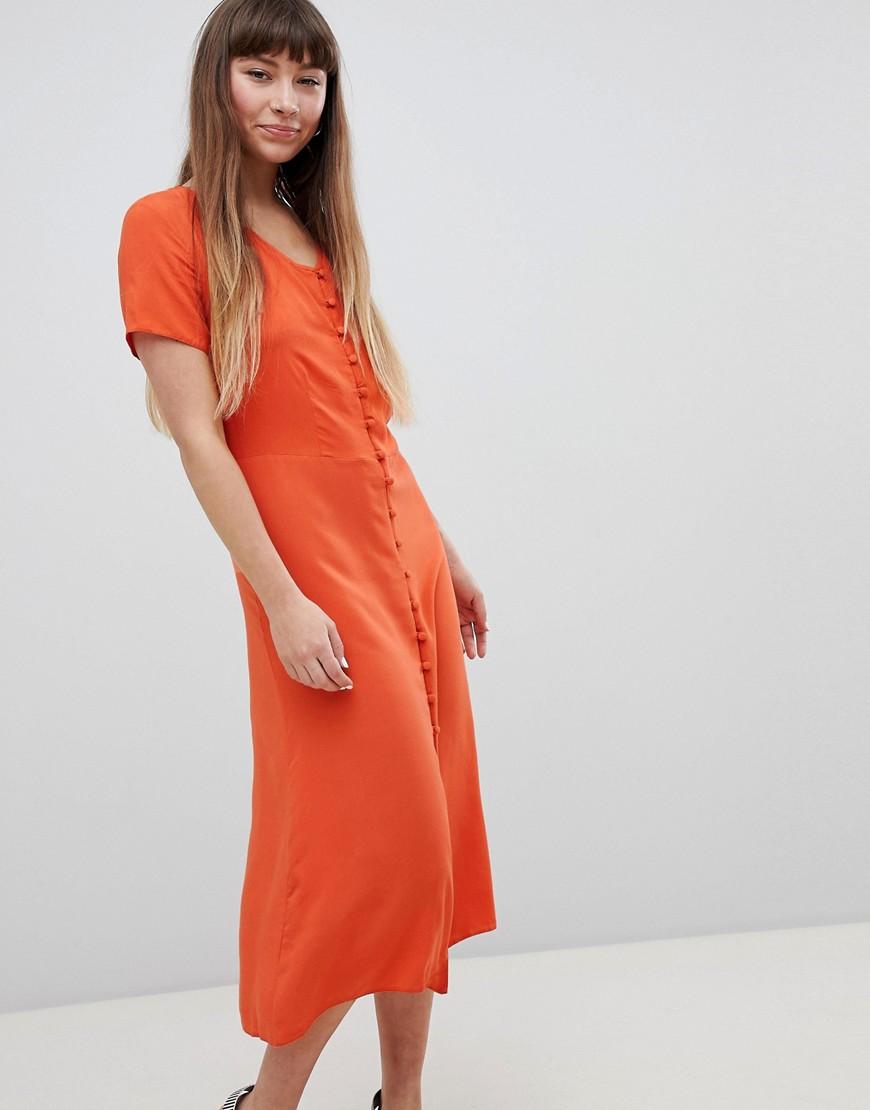 orange button front dress