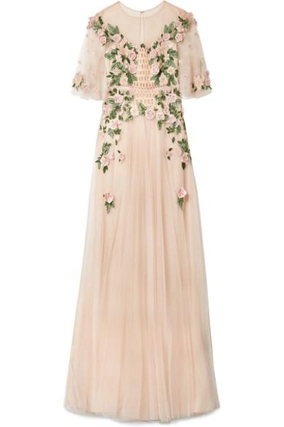 Shop Marchesa Notte Embellished Tulle Gown In Pastel Pink