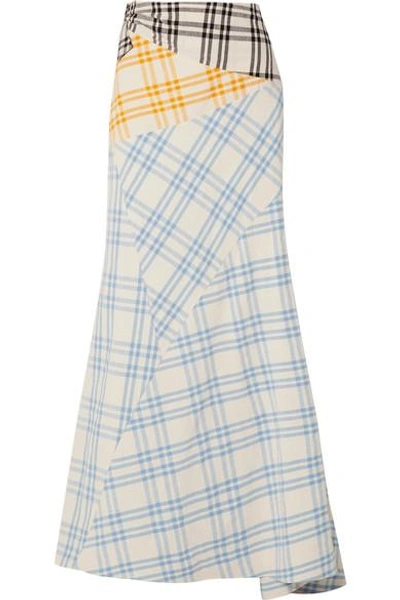 Shop Rosie Assoulin Paneled Checked Cotton Maxi Skirt In Light Blue