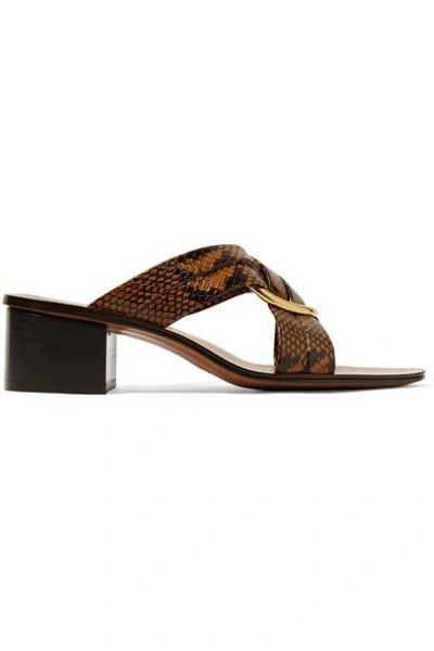 Shop Chloé Rony Embellished Snake-effect Leather Mules In Snake Print