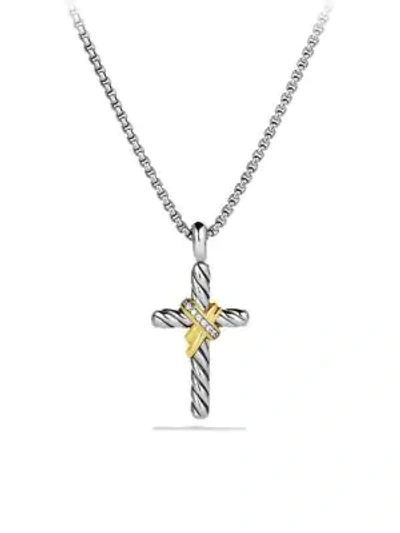 Shop David Yurman Women's Cable Collectibles X Crossover Cross With Diamonds & 14k Yellow Gold On Chain In Silver Gold
