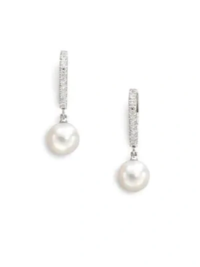 Shop Mikimoto Women's 7.5mm White Cultured Akoya Pearl, Diamond & 18k White Gold Drop Earrings