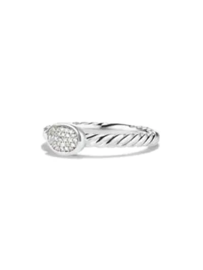 Shop David Yurman Cable Collectibles® Oval Ring With Diamonds In Silver