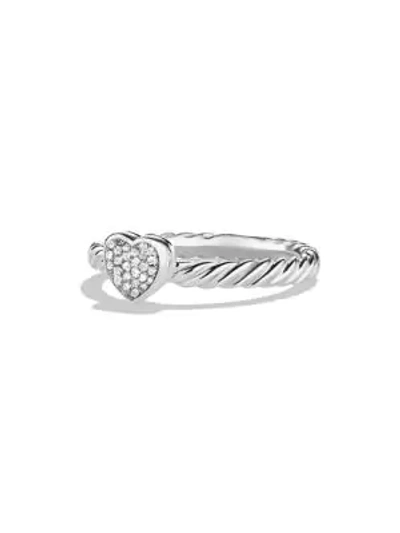 Shop David Yurman Cable Collectibles Heart Ring With Diamonds In Silver