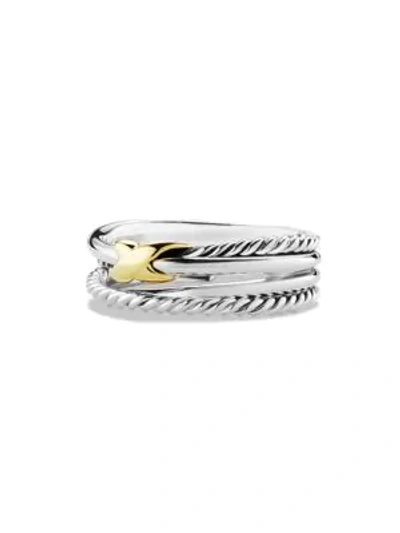 Shop David Yurman Women's X Crossover Ring With 18k Yellow Gold In Silver