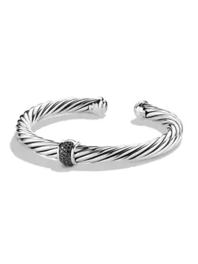 Shop David Yurman Cable Classics Bracelet With Black Diamonds In Silver