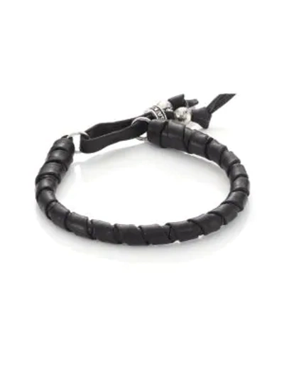 Shop King Baby Studio Thin Natural Wrap Leather Bracelet In Black