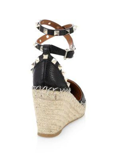 Shop Valentino Rockstud Leather Wedge Espadrilles In Ivory