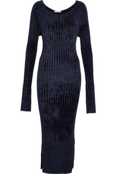 Shop Helmut Lang Woman Ribbed Chenille Midi Dress Navy