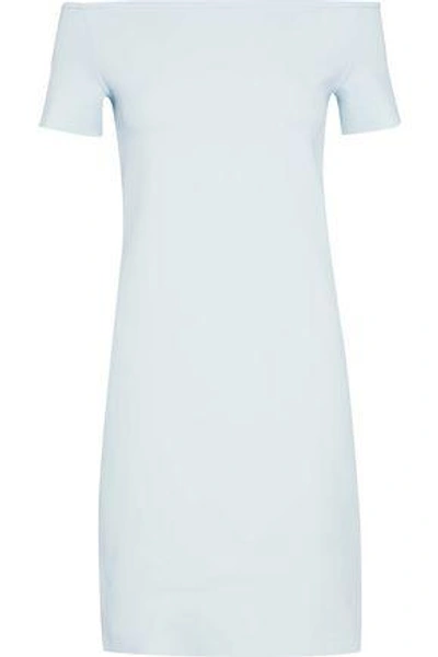 Shop Helmut Lang Woman Off-the-shoulder Neoprene Mini Dress Sky Blue