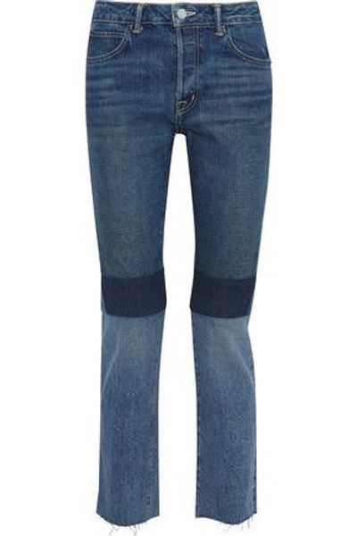 Shop Helmut Lang Woman Cropped Patchwork Mid-rise Slim-leg Jeans Mid Denim
